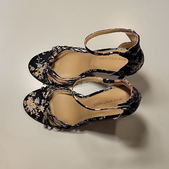 WHO WHAT WEAR HIGH HEEL STILETTOS ANKLE STRAP FLORAL PRINT OPEN TOE SANDAL - Picture 6 of 15